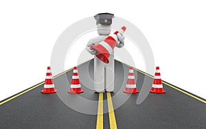 Policeman with traffic cones