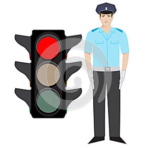 Policeman and traffic light