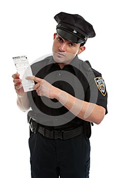 Policeman traffic warden with infringement ticket