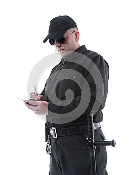 Policeman taking notes photo