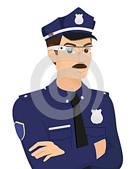 Policeman wearing smartglasses.