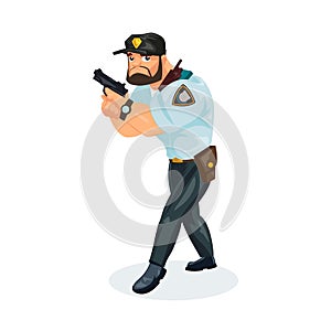 Policeman, in working clothes, in form, catches criminals