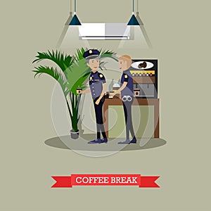 Policemen taking coffee break vector illustration in flat style