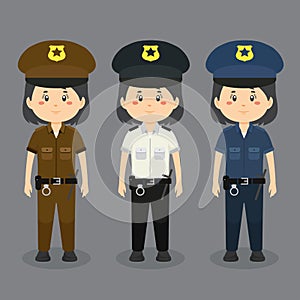 Policewoman Character Wearing Various Uniform