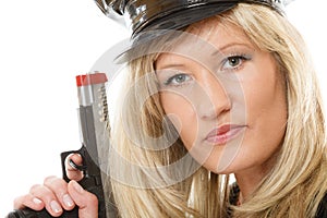 Policewoman cop with gun