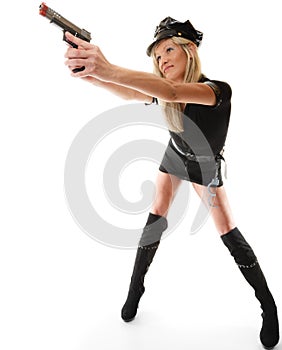 Policewoman cop with gun