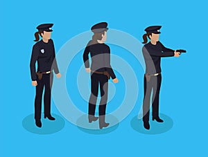 Policewoman Cop Icons Set Vector Illustration