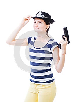 Policewoman with gun