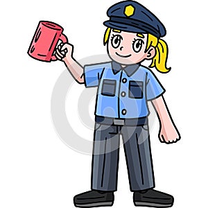 Policewoman Holding Mug Cartoon Colored Clipart