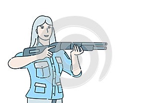 Policewoman holding weapon vector illustration isolated on white background. Cartoon concept of police officer.