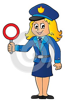 Policewoman holds stop sign theme 1