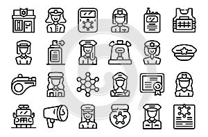 Policewoman icons set outline vector. Office cop