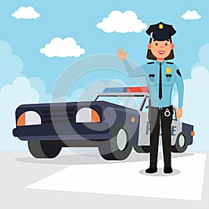 Policewoman and a police car