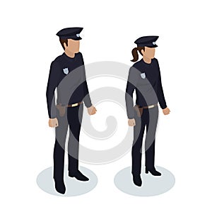 Policewoman and Policeman Vector Illustration