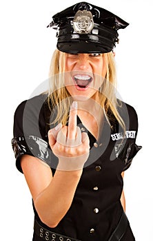 Policewoman showing a finger