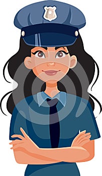 Policewoman Standing with Arms Crossed Vector Cartoon Avatar