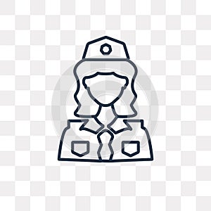 Policewoman vector icon isolated on transparent background, line