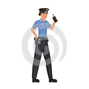 Policewoman with walkie talkie radio