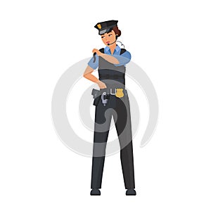 Policewoman wearing bulletproof vest