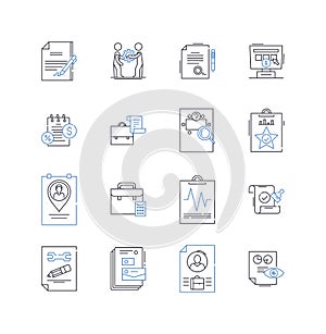 Policies line icons collection. Regulations, Guidelines, Procedures, Rules, Directives, Protocols, Standards vector and photo