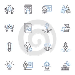 Policy and guideline line icons collection. Framework, Parameters, Directives, Criteria, Regulations, Measures photo