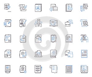 policy line icons collection. Legislation, Governance, Protocol, Rules, Regulations, Code, Standards vector and linear