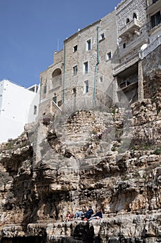 Polignano a Mare. Houses on the cliff.