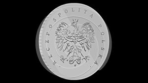 Polish 1 Zloty PLN cartoon coin rotate spin loop isolated on transparent background