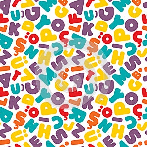 Colorful kids Turkish alphabet letters seamless pattern photo