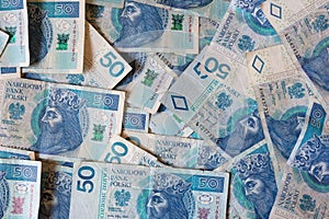 Polish banknotes 50 zloty business background