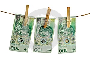 Polish banknotes hundred on string