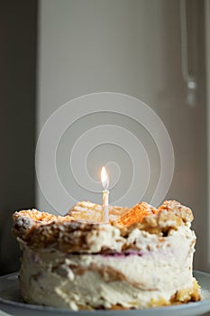 Polish Carpathian Mountain Cream Cake with birthdate candle.