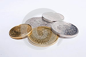 Polish coins of different denominations.