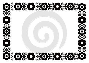 Polish decorative floral folk art rectangle 5x7 format frame vector design in black and white, perfect for greeting card