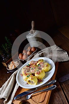 A Polish dumplings with meat and mushroom sauerkraut filling photo