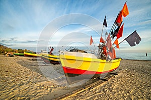 Polish fishermans boats at the morning