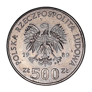 Polish five-hundred-zloty coin from 1989