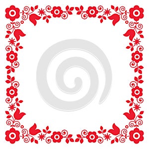 Polish floral folk art square frame vector design, perfect for greeting card or wedding invitation