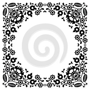 Polish floral folk black embroidery frame pattern - wzory lowickie