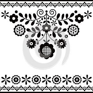 Polish folk art vector design with flowers inspired by traditional highlanders embroidery Lachy Sadeckie - greeting card in black