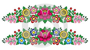 Polish folk art vector floral wreath design - Zalipie decorative pattern with flowers and leaves