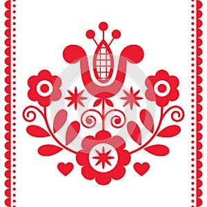 Polish folk art vector round design with flowers perfect for greeting card or wedding invitation