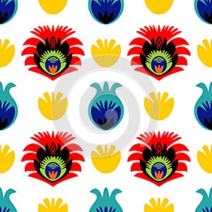 Polish folk tile vector pattern with traditional seamless colorful floral background