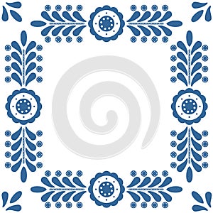 Polish folk vector frame isolated on white background with blue floral ornament