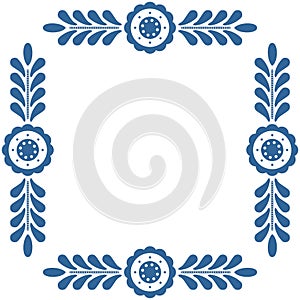 Polish folk vector frame isolated on white background with traditional blue floral ornament