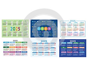 Polish horizontal set of pocket calendar for 2025. Week starts Monday