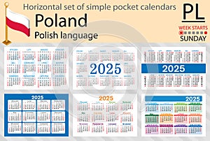 Polish horizontal set of pocket calendar for 2025. Week starts Sunday