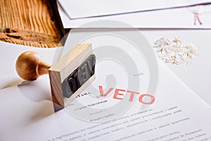 Polish law act with red veto stamp. photo