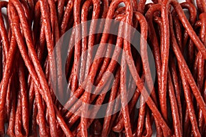 Polish long thin smoked pork sausages, background