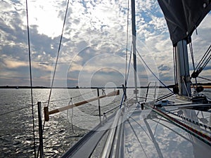 Polish Mazury lakes landscape in summer from boat deck